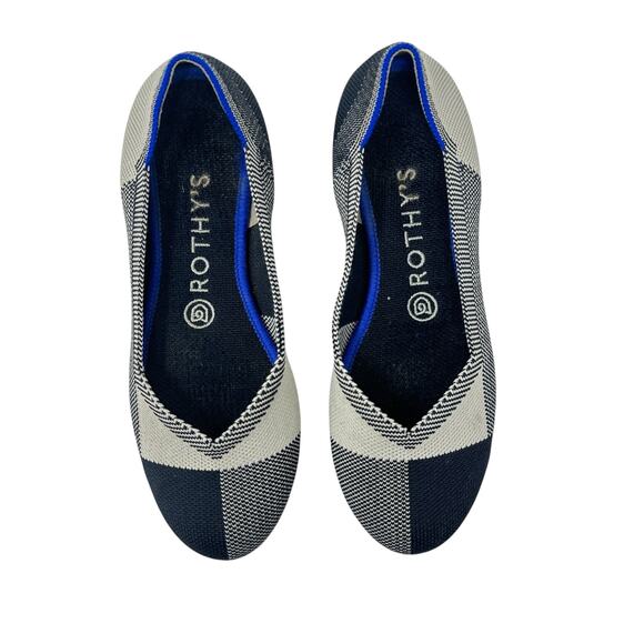 Rothy's The Flat Captoe Black‎ White Plaid Check Retired Ballerina Size 7 - Picture 2 of 14